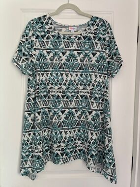 LuLaRoe Teal, Black and White Geo Short-Sleeve Tunic